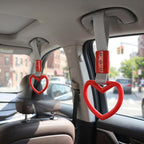 2 Pcs Heart Shaped Car Handle Strap – JD M Drift Charm Rear Bumper Warning Ring Decor for Car Interior Exterior, Subway Bus Handle Accessory, Cute Heart Car Decor Gift for Drivers (Red-Silver)