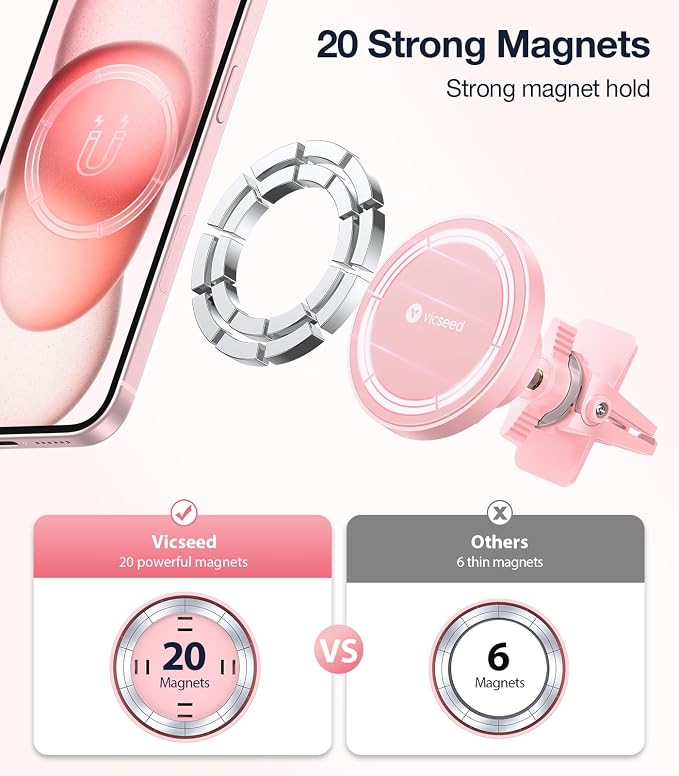 for MagSafe Car Mount [Upgraded Strongest Magnet Power] Magnetic Phone Holder for Car Vent 360 Adjustable Magnetic Car Phone Holder Mount for iPhone 15 14 13 12 Pro Max Plus Mini, Pink
