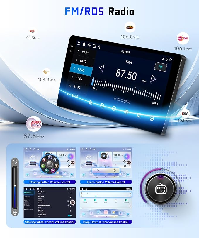 4G+128G Car Radio Stereo for Toyota Corolla 2009-2013, 9inch HD in-Cell Touch Screen/Android 15/Wireless CarPlay/Android Auto/GPS/WiFi/5.0Bluetooth/FM/RDS/SWC/AHD Backup Camera