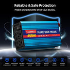 400W Pure Sine Wave Power Inverter 12V DC to 110V 120V AC for Vehicles | Car Cigarette Lighter Adapter inverter with 2 AC Outlets, Converter for Car with LCD Display for Solar RV Truck Home Camping