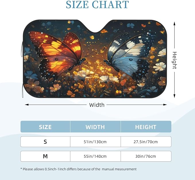Windshield Sun Shade Butterfly Magic Flower Car Front Window Sunshade Cover for Truck SUV Blocks UV Rays Automotive Visor Interior Protector 55 x 30 inch