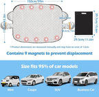 Car Sun Shade Windshield Cover, UV Rays & Heat Reflector for Summer, 9-Magnet Windproof Exterior Car Cover with Mirror Protection, Antifreeze Snow Cover for All Seasons