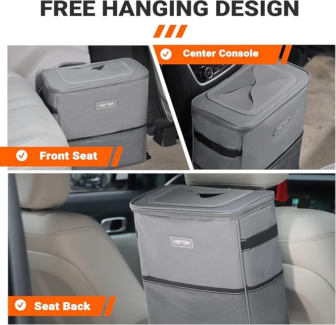 3 Gallons Car Trash Can, Ultra Large Capacity Organizer and Storage with Adjustable Straps & Magnetic Snaps, Waterproof Car Accessory for Interior Car Stuff Storage, Gray