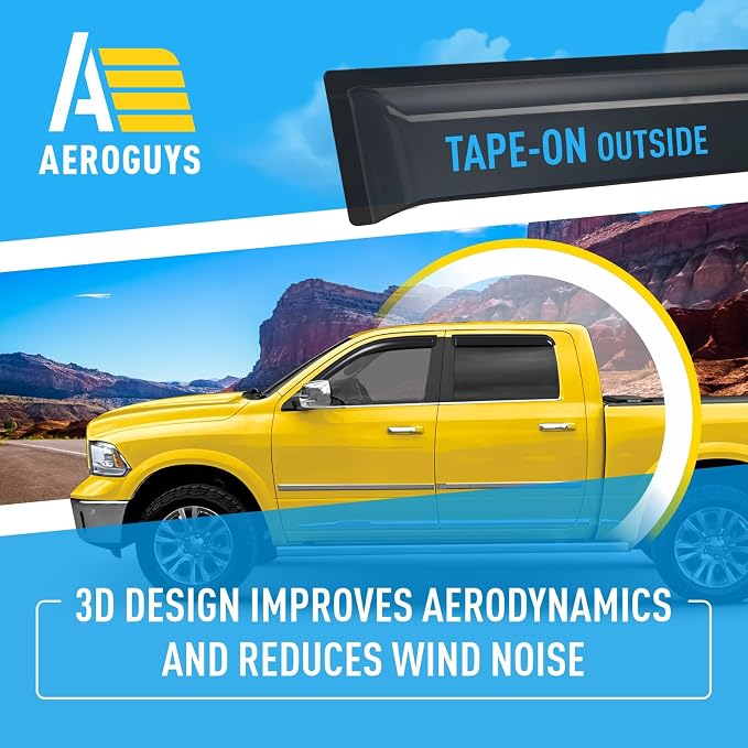 Extra Durable Window Deflectors Tape-On Window Visors Rain Guards Fit for Dodge Ram 1500 2009-2018 Crew Cab, Sun Visors, Wind Vent for Shades, Exterior Car Accessories - 4pcs. AG0028