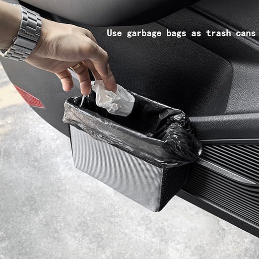 Car Trash Can, Foldable Multifunctional Hanging Storage Box Trash Can with a Roll of Garbage Bag, Multi Pocket Design Suitable for Car, Home, and Office Car Trash Cans (Grey)