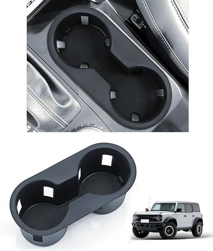 Center Console Cup Holder Inserts for 2025 Ford Bronco Accessories Middle Console Silicone Drink Stopper Non-Slip Waterproof Armrest Front Cup Holder Organizer Interior Decoration Black
