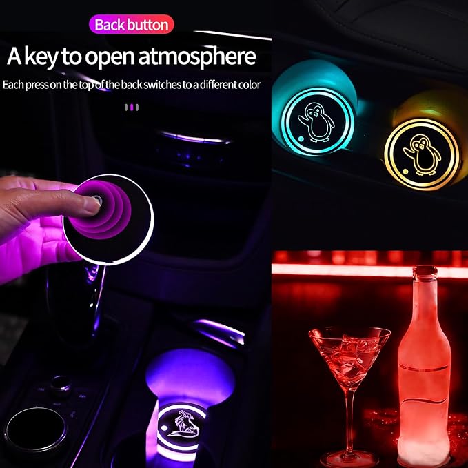 Sunflower LED Cup Holder Lights for Car,7 Colors Light Up Cup Holder Coasters for Car Decor,Vibration Sensor Coasters,Sunflower Auto Accessories Gifts for Women Men,Universal for SUV Sedan Truck