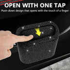 Car Trash Can with Lid, Bling Crystal Mini Vehicle Trash Bin Car Dustbin Garbage Organizer, Automotive Garbage Can Bin Trash Container for Auto Cars, Home, Office - Black