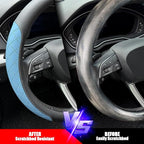 Nappa Leather Steering Wheel Cover,Elegant Diamond Checkered Design, Non-Slip wear-Resistant, Enhance Driving Comfort, Suitable for Steering Wheel Diameter 14 1/2‘-15’ Models.Black Blue
