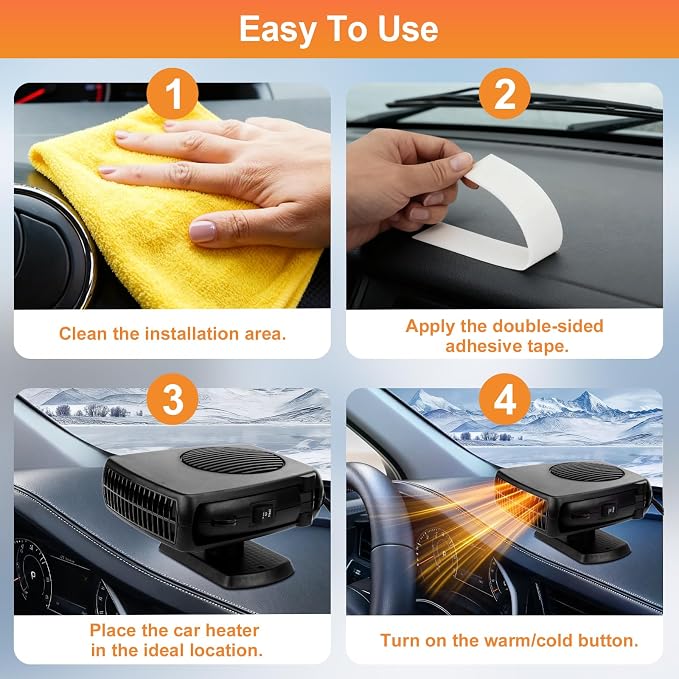 Car Heater, 12V 200W Car Heater Portable（ Plugs into Cigarette Lighter）, Portable Heater for Car, 360° Rotatable Car Defroster Windshield Heater