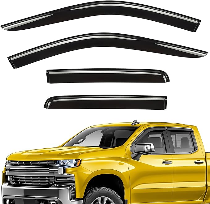 Extra Durable Window Deflectors Tape-On Window Visors Rain Guards Fit for Chevrolet (Chevy) Silverado 1500 2019-2026 Double Cab, Sun Visors, Wind Vent for Shades, Exterior Car Accessories- 4pcs.AG0024