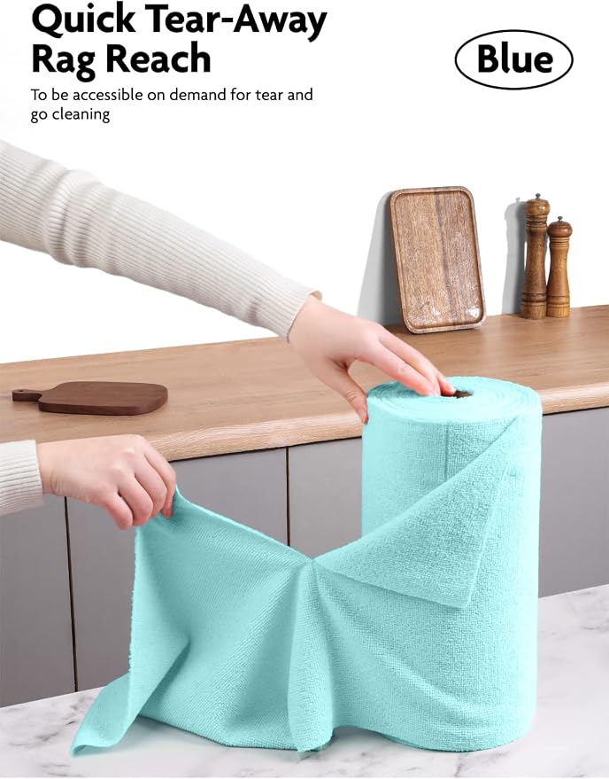 Microfiber Cleaning Cloth Roll -40 Pack, Tear Away Microfiber Towels, 12" x 12", Reusable, Washable, Scratch Free, Ultra Absorbent Dishcloth for All-Around Cleaning Supplies (Blue)