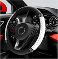 Bling Car Steering Wheel Cover, 15 Inch Sparkly Rhinestone Soft Leather Steering Wheel Protector, Non-Slip Universal Auto Elastic Steering Wheel Covers for Women Girls (White)