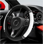 Bling Car Steering Wheel Cover, 15 Inch Sparkly Rhinestone Soft Leather Steering Wheel Protector, Non-Slip Universal Auto Elastic Steering Wheel Covers for Women Girls (White)