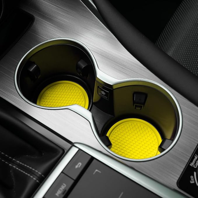 Car Cup Coaster, 4PCS Universal Non-Slip Cup Holders Embedded in Ornaments Coaster, Car Interior Accessories, Yellow