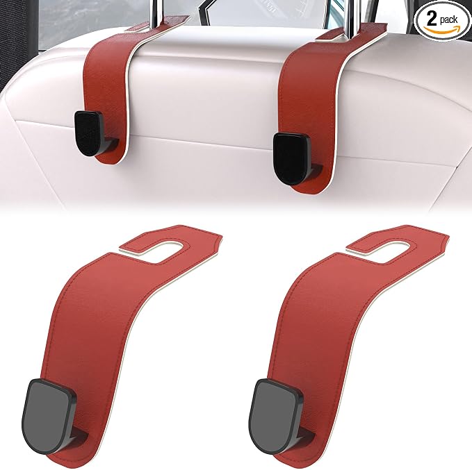 2 Pcs Seat Headrest Hook for Car, Seat Back Hanger Holder Hooks, Hanger Storage Organizer for Purse Bags Coat, Car Interior Accessories Leather Hidden Hook