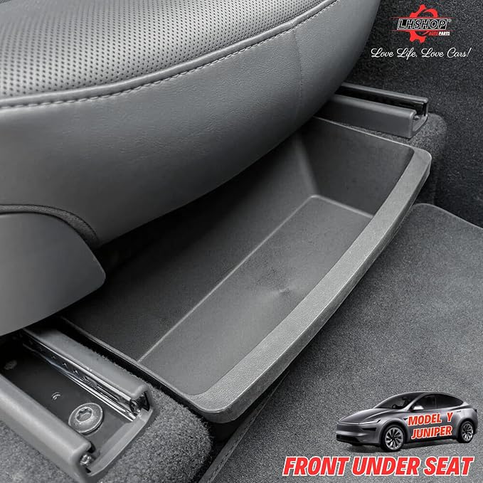 2Pcs Under Seat Storage Boxes for Tesla Model Y Juniper | Underseat Storage Drawer, Hidden Organizer, Durable TPE, Easy to Clean, Removable, Upgrade Under-Seat Console