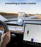 Tesla Phone Mount【Strongest Magnet Power】 Foldable Hidden Tesla Phone Holder Fit for All Phones, Tesla Model 3/Y/Cybertruck Accessories, Tesla Model 3 Model Y for MagSafe Car Mount-Quicksilver