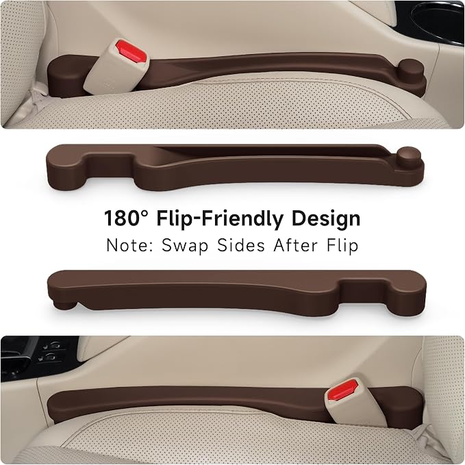 Car Seat Gap Filler Set of 2, 3IN1 Seat Side Gap Filler Plug with Storage Slot & Hook Function, Soft Foam Universal Fit Car SUV Truck Fill Gap Between Seats Console Organizer（Narrow Dark brown）