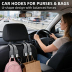 Car Seat Headrest Storage Hooks - 2 Pack Dual Hangers Design Organization Accessories, Car Interior Gadgets to Add Extra Holder and Hook for Purses,Bags,Coat and Handbag