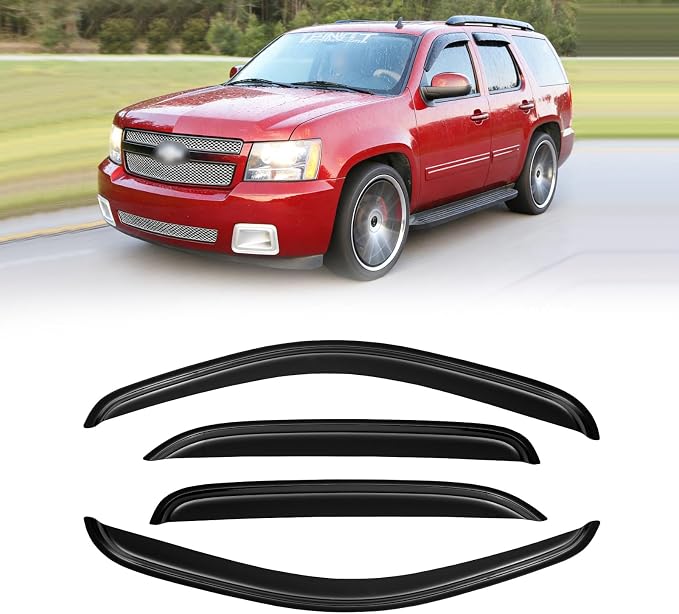 Window Visors for Chevy Chevrolet Tahoe & GMC Yukon 2007-2014 (Not fit Yukon XL), Rain Guards Shield Vent Deflector Shade Dark Smoke 2008 2009 2010 2011 2012 2013, Tape-On, 4PCS