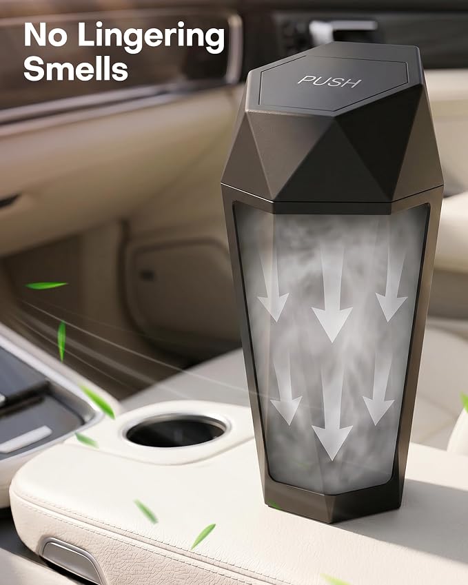 Car Trash Can with Lid - 1 Pack, Mini Essential Car Accessories for Interior, Leakproof Car Garbage Can with 15 Attached Trash Bags, Multipurpose Car Organizers and Storage,Black