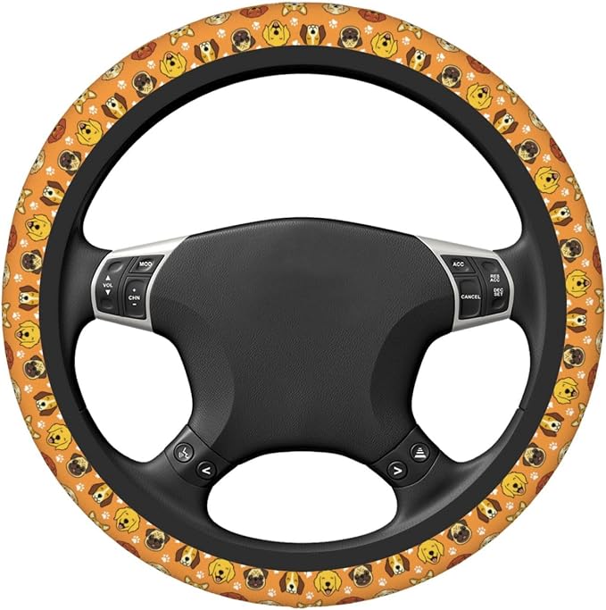 Dog Pattern Steering Wheel Cover, 15 Inch Universal Fit Neoprene Car Wheel Protector, Non-Slip & Breathable Cute Animal Print Interior Decor for Women and Men