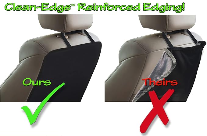 Luxury Clean-Edge Kick Mat - Tapered Design Seat Back Protector and Seat Cover with Invisible Strap and Stiff Edging (1 Mat)