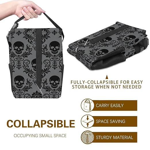 Gothic Skull Car Trash Can, Waterproof Portable Mini Garbage Bin, Lightweight No-Install Waste Basket for Car Office Home, Cute Multifunctional Car Interior Accessory