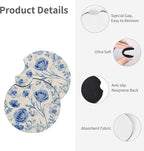 Blue Flower Steering Wheel Cover - Cute Vintage Blue Flower Steering Wheel Cover Flowers Cute Anti-Slip Universal Breathable 14-15-in 2 Car Cup Coasters for Men Women