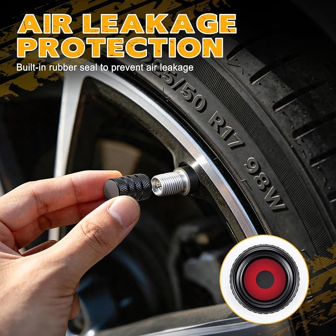 12PCS Tire Valve Stem Caps, Car Exterior Accessories, Aluminum Alloy Tire Valve Cap Set, Corrosion Resistant Leak-Proof Universal for Cars, Trucks, Motorcycles and Bicycles (Black)