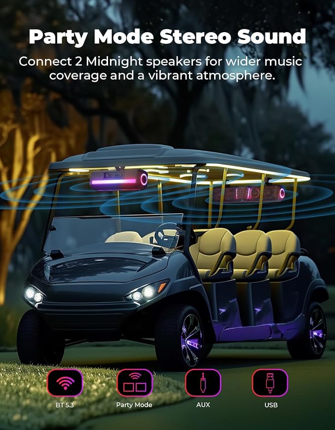 2025 Midnight 40 16-inch UTV Sound Bar, IP65 Water-Resistant Golf Cart Sound Bar, ATV Speaker Bluetooth with RGB, SxS Soundbar Compatible with Polaris RZR Can-Am, Fits/ 1-2 in Roll Bar