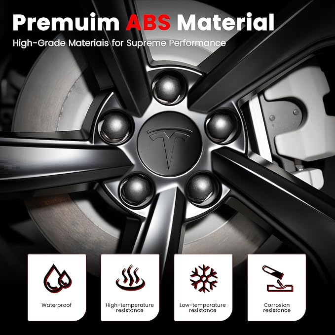 4 Pack Car Wheel Center Hub Cap Kit with 22 Lug Nut Covers, 2.2 in (56mm) Wheel Rim Covers Center Hubcaps with Emblem for Model 3 / Y, Matt Black Gray & Silver Exterior Decoration for Tesla