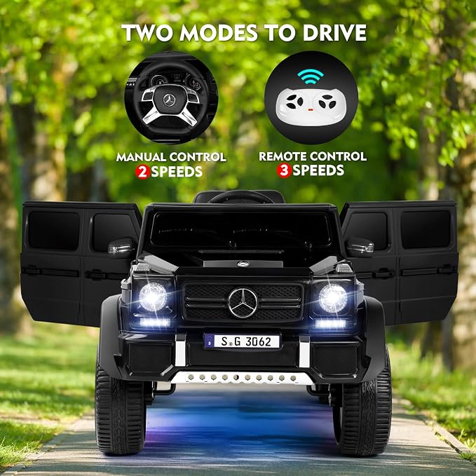 JOYLDIAS Licensed Mercedes-Benz G650S Ride On Car for Kids, 12V7AH Kids Ride On Truck W/LED Underglow Lights,Remote Control, 3 Speeds,Music,Bluetooth,Twin Motors, Spring Suspension, Black