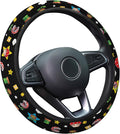 Black Retro Arcade Steering Wheel Cover, Polyester Non-Slip Car Wheel Grip, Universal 15 Inch Auto Accessory