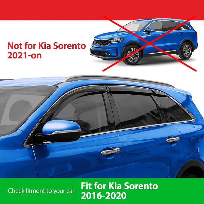 Goodyear Shatterproof Window Deflectors for Kia Sorento 2016-2020, Tape-on Rain Guards, Window Visors, Vent Deflector Visor, Car Accessories,6 pcs. - GY008666