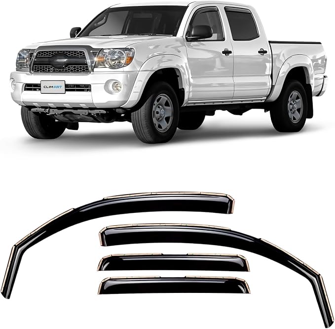 in-Channel Incredibly Durable Rain Guards for Toyota Tacoma 2005-2015 Double Cab, Original Window Deflectors, Vent Deflector, Vent Window Visors, Truck Accessories 4 pcs- 605085