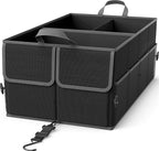 Foldable Car Trunk Organizer for SUV, 3-Compartment, Black | with Removable Divider, Side Pockets and Securing Straps