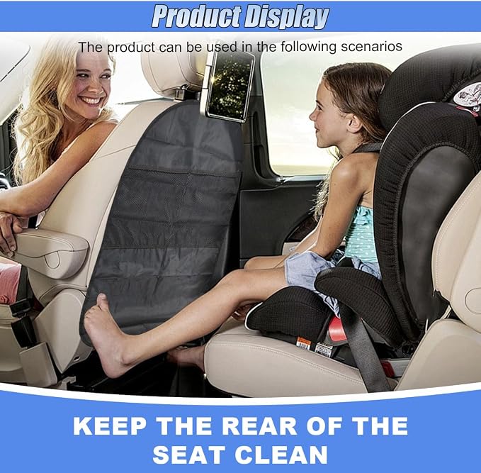 2PCS Kick Mat Back Seat Protector, Waterproof Car Backseat Cover for Kids with 2 Storage Mesh Pockets, Universal Vehicle Seat Back Organizer Protect from Dirt and Mud