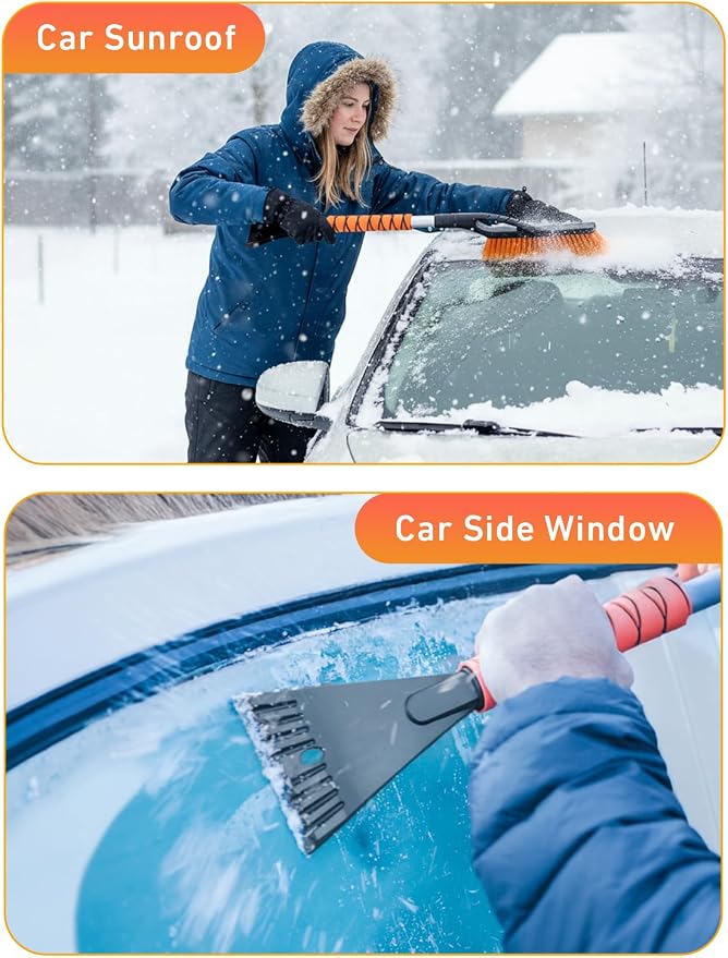 27" Car Snow Brush and Ice Scraper (2 Pack) | Aluminum Snow Scraper for Cars with Ergonomic Foam Grip | Scratch-Free Windshield Ice Scraper and Snow Remover for Cars and SUVs