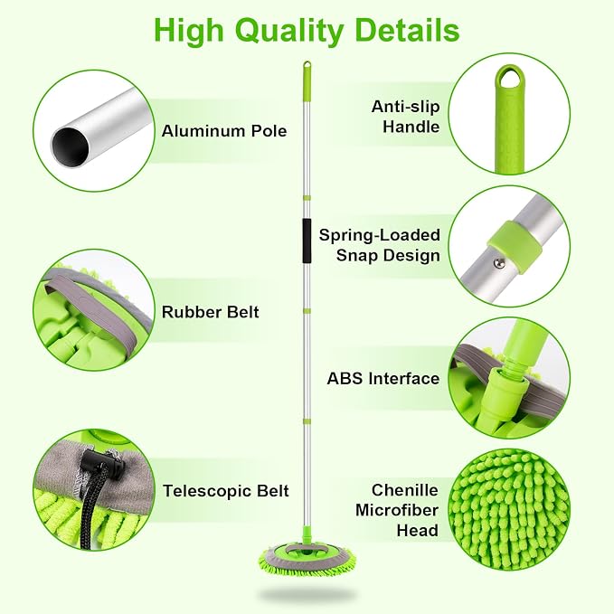 62" Car Wash Brush Kit Mitt Mop Sponge with Long Handle Chenille Microfiber Car Cleaning Brush Kit Supplies Car Washing Mop Kit Car Care Kit of Scratch-Free Replacement Head for Car RV Truck