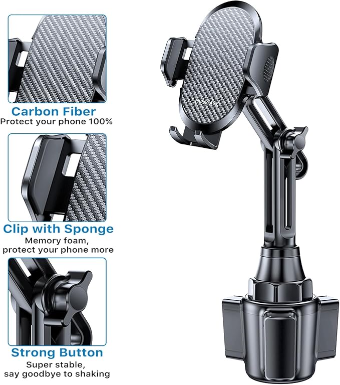 2025 Upgraded Universal Cup Phone Holder for Car, [Rotatable & Adjustable] Long Neck Car Cup Holder Phone Mount Compatible with iPhone, Samsung, Google & More Smartphones