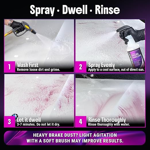 Iron Remover Car Detailing – Iron Decon Spray, Pulls Out Brake Dust, Rust & Fallout - Contaminant Removal for Car Paint & Wheels, pH Neutral Formula - 128 fl. oz.