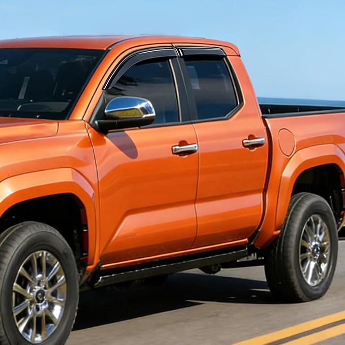 Window Visors for 2024-2025 Toyota Tacoma Double Cab 4th Gen, Tape-On Rain Guards Outside Mount Vent Visors Window Deflectors Smoke Tint, 4PCS