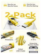 Coiled USB C Cable, 2 Pack for Android Auto & CarPlay Cable, Short USB A to USB C Cable Compatible with iPhone 17/16/15, Samsung Galaxy S25/S24/S23 A15/A14, Google Pixel 9/8, Yellow 4FT