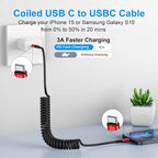 USB C Cable 3ft 2Pack USB C to USB C Charger Cable for Car, Coiled Type C Fast Charging Cable for iPhone 17/16/15/Plus/Pro/Pro Max/MacBook Pro 2020/iPad Pro 2020/iPad Air 4/Samsung Galaxy S23-Red