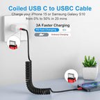 Coiled USB C Cable for Car 3FT & 6FT, USB C to USB C Fast Charging Cable USB Type C Cord Compatible with iPhone 17/16/15/Plus/Pro/Pro Max/MacBook Pro 2020/iPad Pro 2020/Samsung Galaxy S23-Red