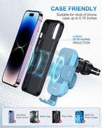 Wireless Car Charger, 15W Fast Charging Auto Clamping Car Charger Phone Mount Phone Holder fit for iPhone 15 14 13 12 11 Pro Max Xs, Samsung Galaxy S24 Ultra S23 S22 S21, S20, S10+, Cyan
