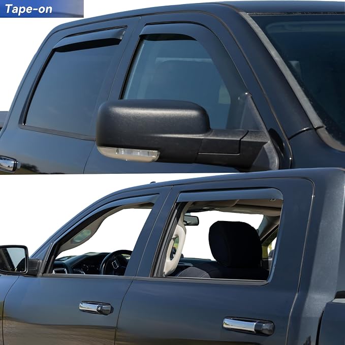 in Channel Rain Guards Window Visors for 2019-2025 Dodge Ram 1500 Crew Cab,Side Vent Window Deflectors Vent Visors Shade for Dodge Ram 1500 Crew Cab 19-25,Truck Accessories-4pcs