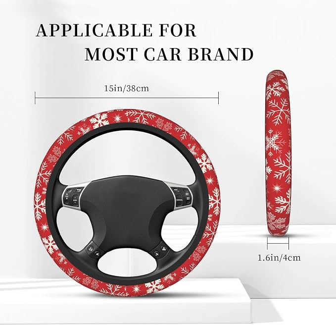 Christmas Snowflakes Steering Wheel Cover, Elastic Non-Slip Steering Wheel Protector,Auto Interior Decor for Women Girls,Universal 15" Fit for Sedans,Trucks